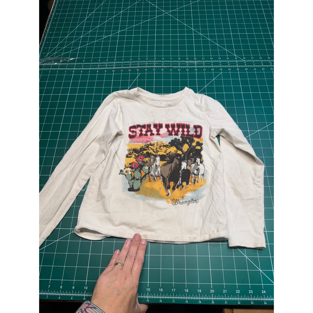 Wrangler Kids Stay Wild Horse Graphic Long Sleeve Cotton Tee Cream Size S